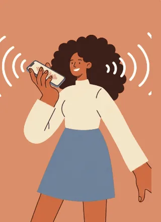 Ilustração de assistente de voz da Ceci ao lado do texto da seção
